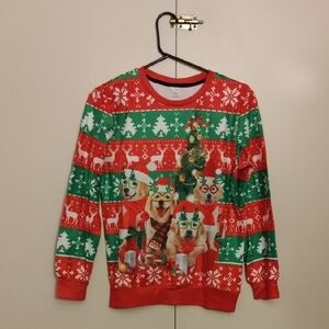 Festive Red and Green Dog Print Sweater